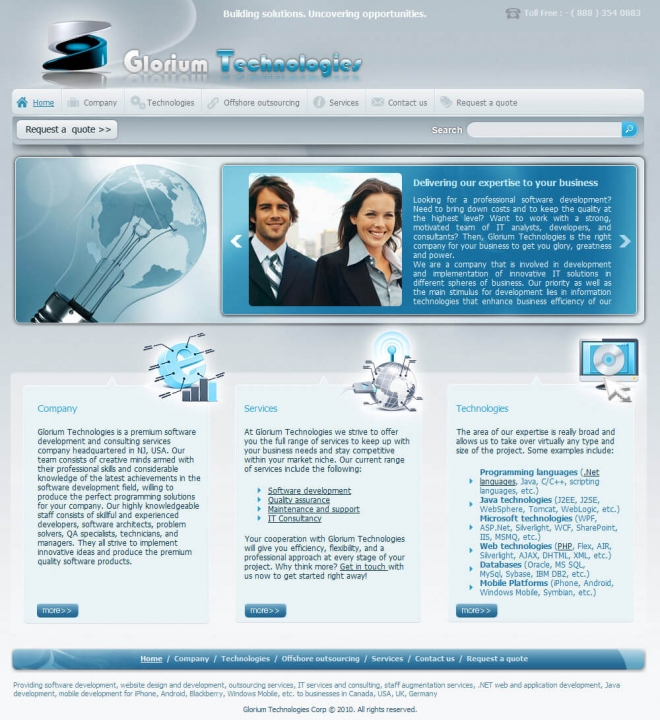 Сайт «Glorium Technologies». Главная страница
